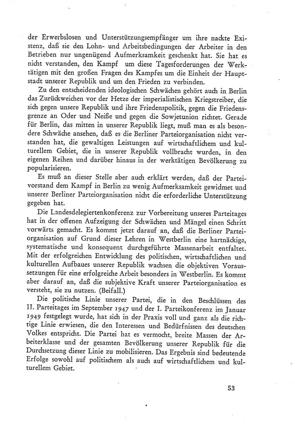 Protokoll der Verhandlungen des Ⅲ. Parteitages der Sozialistischen Einheitspartei Deutschlands (SED) [Deutsche Demokratische Republik (DDR)] 1950, Band 1, Seite 53 (Prot. Verh. Ⅲ. PT SED DDR 1950, Bd. 1, S. 53)