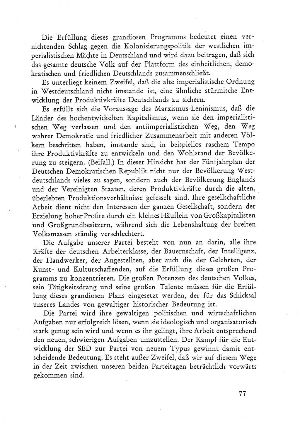 Protokoll der Verhandlungen des Ⅲ. Parteitages der Sozialistischen Einheitspartei Deutschlands (SED) [Deutsche Demokratische Republik (DDR)] 1950, Band 1, Seite 77 (Prot. Verh. Ⅲ. PT SED DDR 1950, Bd. 1, S. 77)