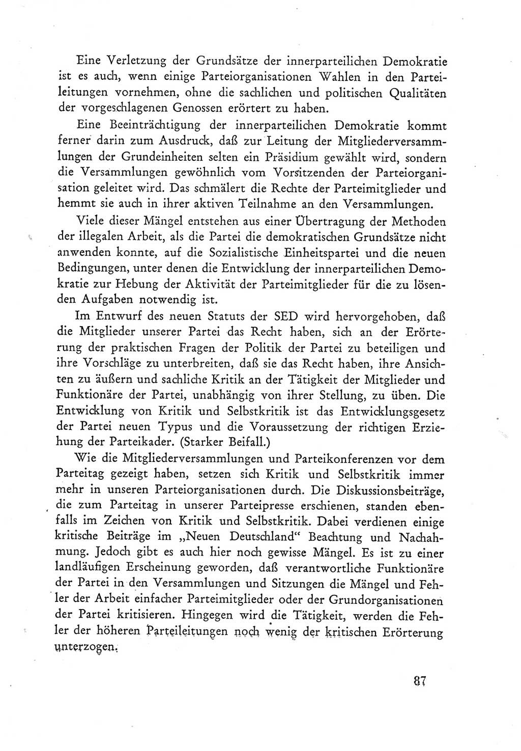 Protokoll der Verhandlungen des Ⅲ. Parteitages der Sozialistischen Einheitspartei Deutschlands (SED) [Deutsche Demokratische Republik (DDR)] 1950, Band 1, Seite 87 (Prot. Verh. Ⅲ. PT SED DDR 1950, Bd. 1, S. 87)