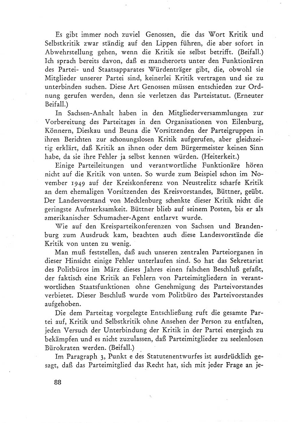 Protokoll der Verhandlungen des Ⅲ. Parteitages der Sozialistischen Einheitspartei Deutschlands (SED) [Deutsche Demokratische Republik (DDR)] 1950, Band 1, Seite 88 (Prot. Verh. Ⅲ. PT SED DDR 1950, Bd. 1, S. 88)