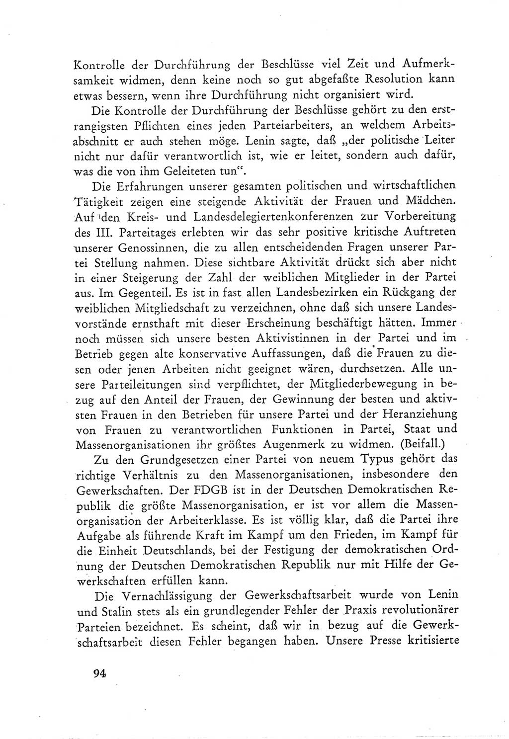 Protokoll der Verhandlungen des Ⅲ. Parteitages der Sozialistischen Einheitspartei Deutschlands (SED) [Deutsche Demokratische Republik (DDR)] 1950, Band 1, Seite 94 (Prot. Verh. Ⅲ. PT SED DDR 1950, Bd. 1, S. 94)