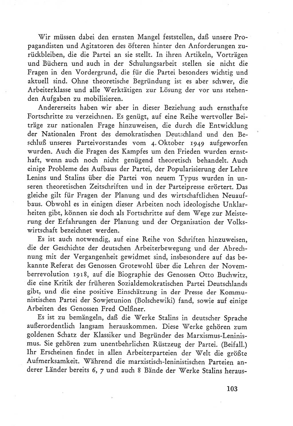 Protokoll der Verhandlungen des Ⅲ. Parteitages der Sozialistischen Einheitspartei Deutschlands (SED) [Deutsche Demokratische Republik (DDR)] 1950, Band 1, Seite 103 (Prot. Verh. Ⅲ. PT SED DDR 1950, Bd. 1, S. 103)