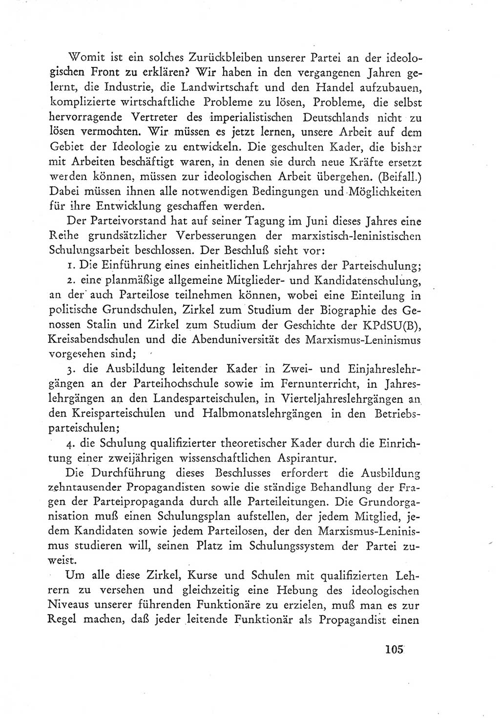 Protokoll der Verhandlungen des Ⅲ. Parteitages der Sozialistischen Einheitspartei Deutschlands (SED) [Deutsche Demokratische Republik (DDR)] 1950, Band 1, Seite 105 (Prot. Verh. Ⅲ. PT SED DDR 1950, Bd. 1, S. 105)