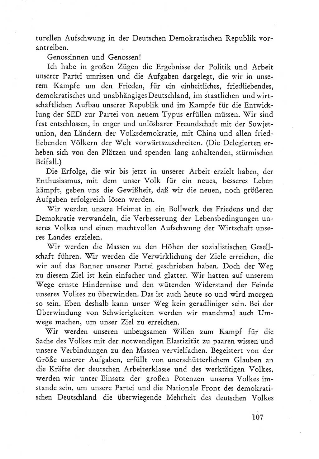 Protokoll der Verhandlungen des Ⅲ. Parteitages der Sozialistischen Einheitspartei Deutschlands (SED) [Deutsche Demokratische Republik (DDR)] 1950, Band 1, Seite 107 (Prot. Verh. Ⅲ. PT SED DDR 1950, Bd. 1, S. 107)
