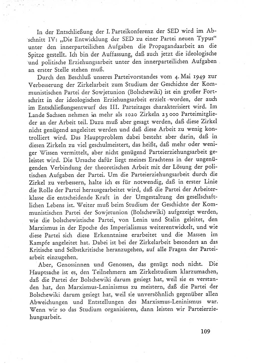 Protokoll der Verhandlungen des Ⅲ. Parteitages der Sozialistischen Einheitspartei Deutschlands (SED) [Deutsche Demokratische Republik (DDR)] 1950, Band 1, Seite 109 (Prot. Verh. Ⅲ. PT SED DDR 1950, Bd. 1, S. 109)