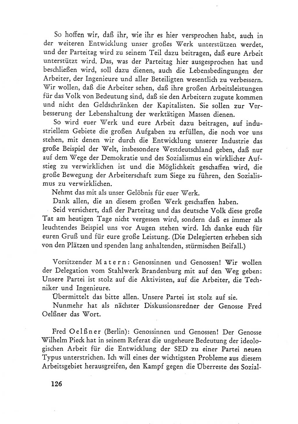 Protokoll der Verhandlungen des Ⅲ. Parteitages der Sozialistischen Einheitspartei Deutschlands (SED) [Deutsche Demokratische Republik (DDR)] 1950, Band 1, Seite 126 (Prot. Verh. Ⅲ. PT SED DDR 1950, Bd. 1, S. 126)