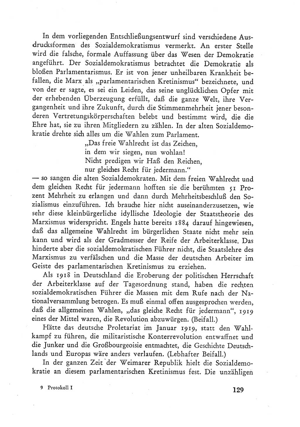 Protokoll der Verhandlungen des Ⅲ. Parteitages der Sozialistischen Einheitspartei Deutschlands (SED) [Deutsche Demokratische Republik (DDR)] 1950, Band 1, Seite 129 (Prot. Verh. Ⅲ. PT SED DDR 1950, Bd. 1, S. 129)