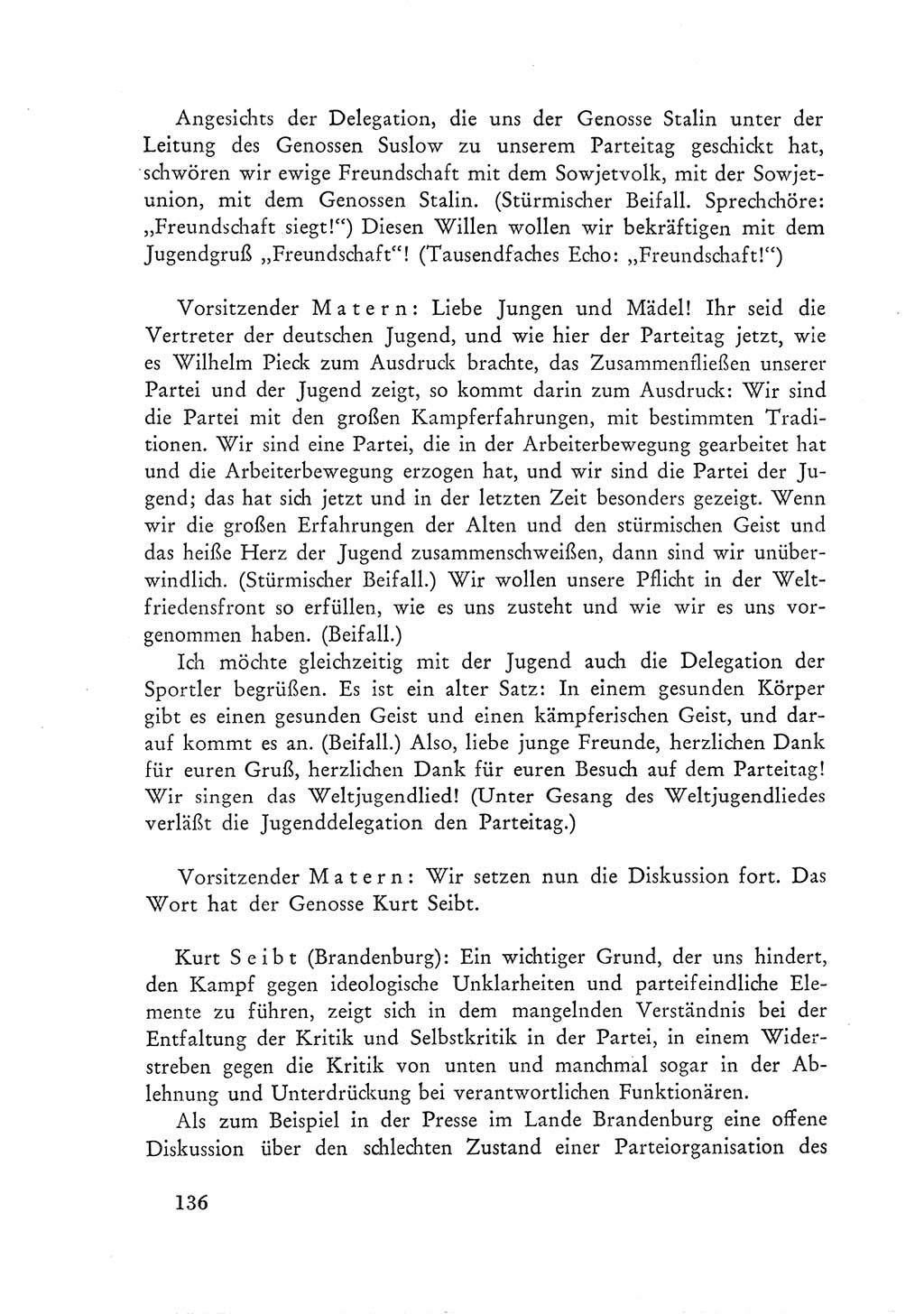 Protokoll der Verhandlungen des Ⅲ. Parteitages der Sozialistischen Einheitspartei Deutschlands (SED) [Deutsche Demokratische Republik (DDR)] 1950, Band 1, Seite 136 (Prot. Verh. Ⅲ. PT SED DDR 1950, Bd. 1, S. 136)