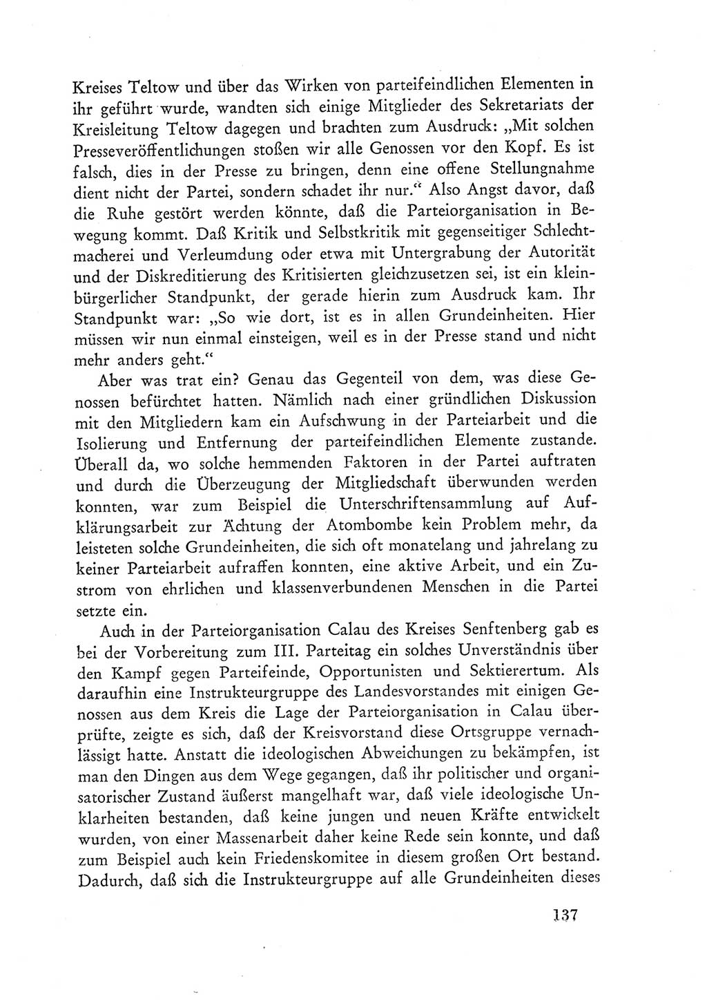 Protokoll der Verhandlungen des Ⅲ. Parteitages der Sozialistischen Einheitspartei Deutschlands (SED) [Deutsche Demokratische Republik (DDR)] 1950, Band 1, Seite 137 (Prot. Verh. Ⅲ. PT SED DDR 1950, Bd. 1, S. 137)