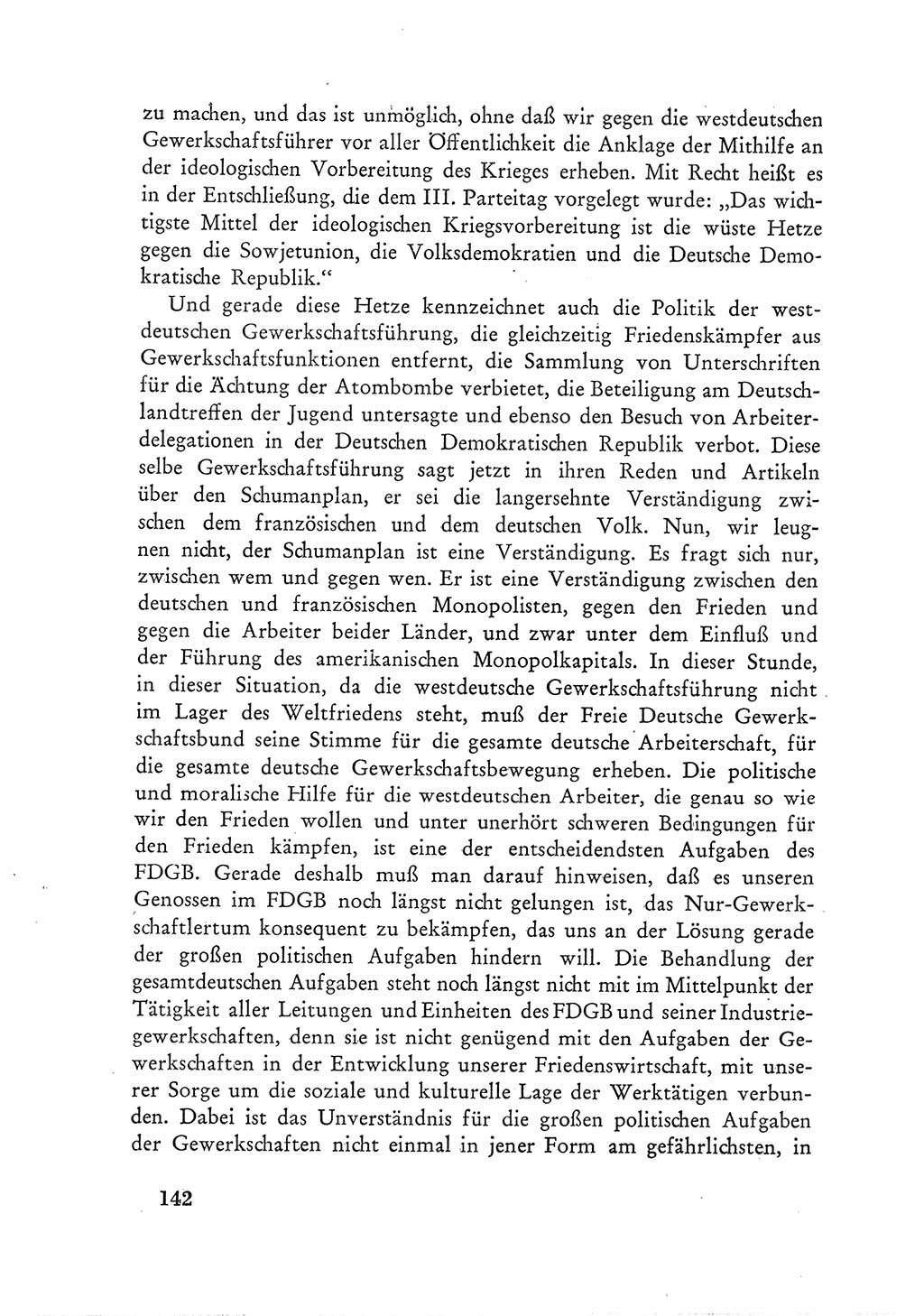 Protokoll der Verhandlungen des Ⅲ. Parteitages der Sozialistischen Einheitspartei Deutschlands (SED) [Deutsche Demokratische Republik (DDR)] 1950, Band 1, Seite 142 (Prot. Verh. Ⅲ. PT SED DDR 1950, Bd. 1, S. 142)