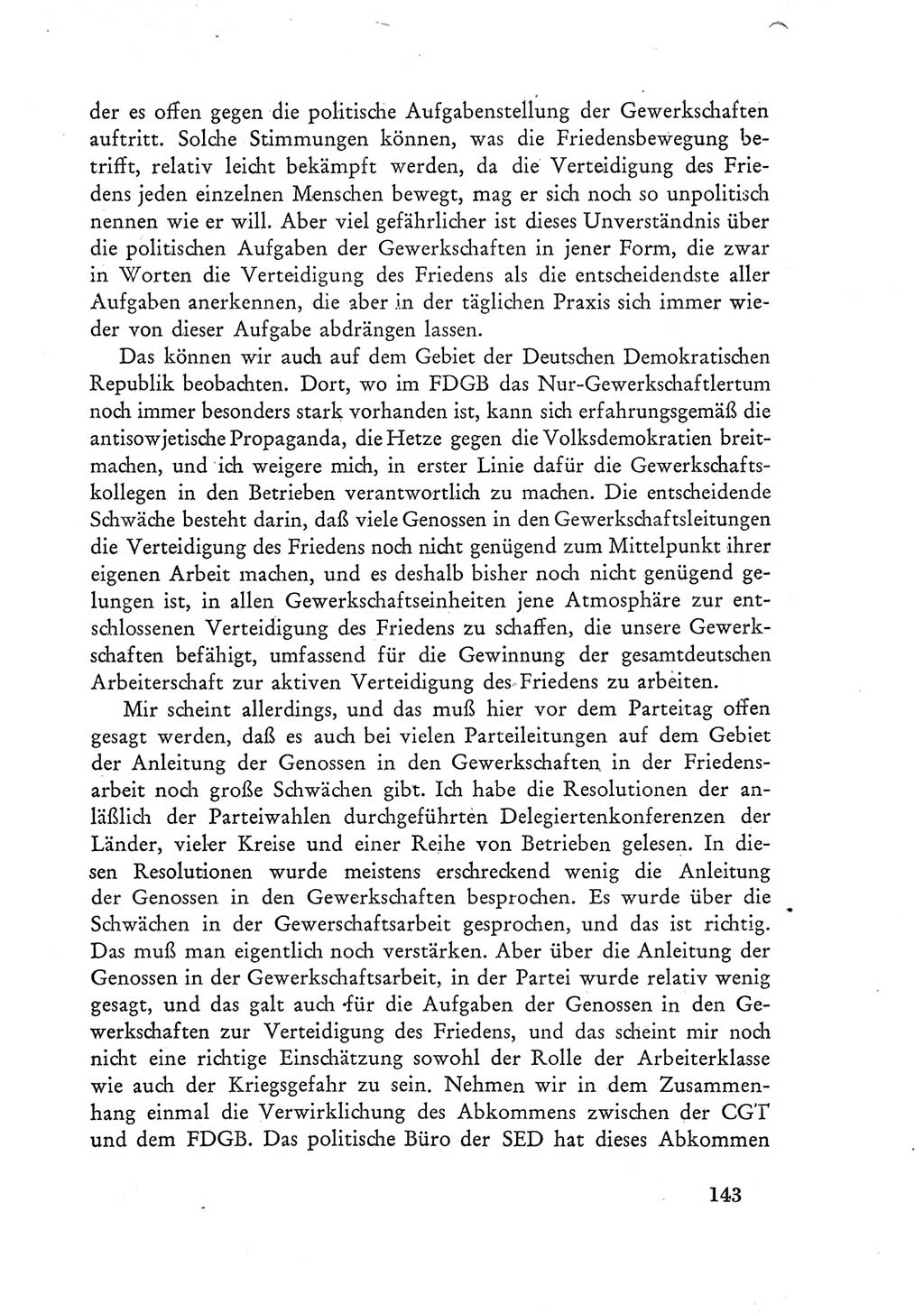 Protokoll der Verhandlungen des Ⅲ. Parteitages der Sozialistischen Einheitspartei Deutschlands (SED) [Deutsche Demokratische Republik (DDR)] 1950, Band 1, Seite 143 (Prot. Verh. Ⅲ. PT SED DDR 1950, Bd. 1, S. 143)