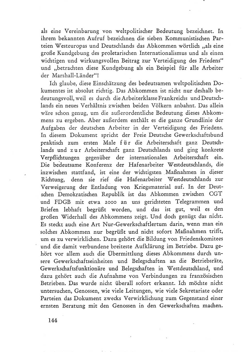 Protokoll der Verhandlungen des Ⅲ. Parteitages der Sozialistischen Einheitspartei Deutschlands (SED) [Deutsche Demokratische Republik (DDR)] 1950, Band 1, Seite 144 (Prot. Verh. Ⅲ. PT SED DDR 1950, Bd. 1, S. 144)