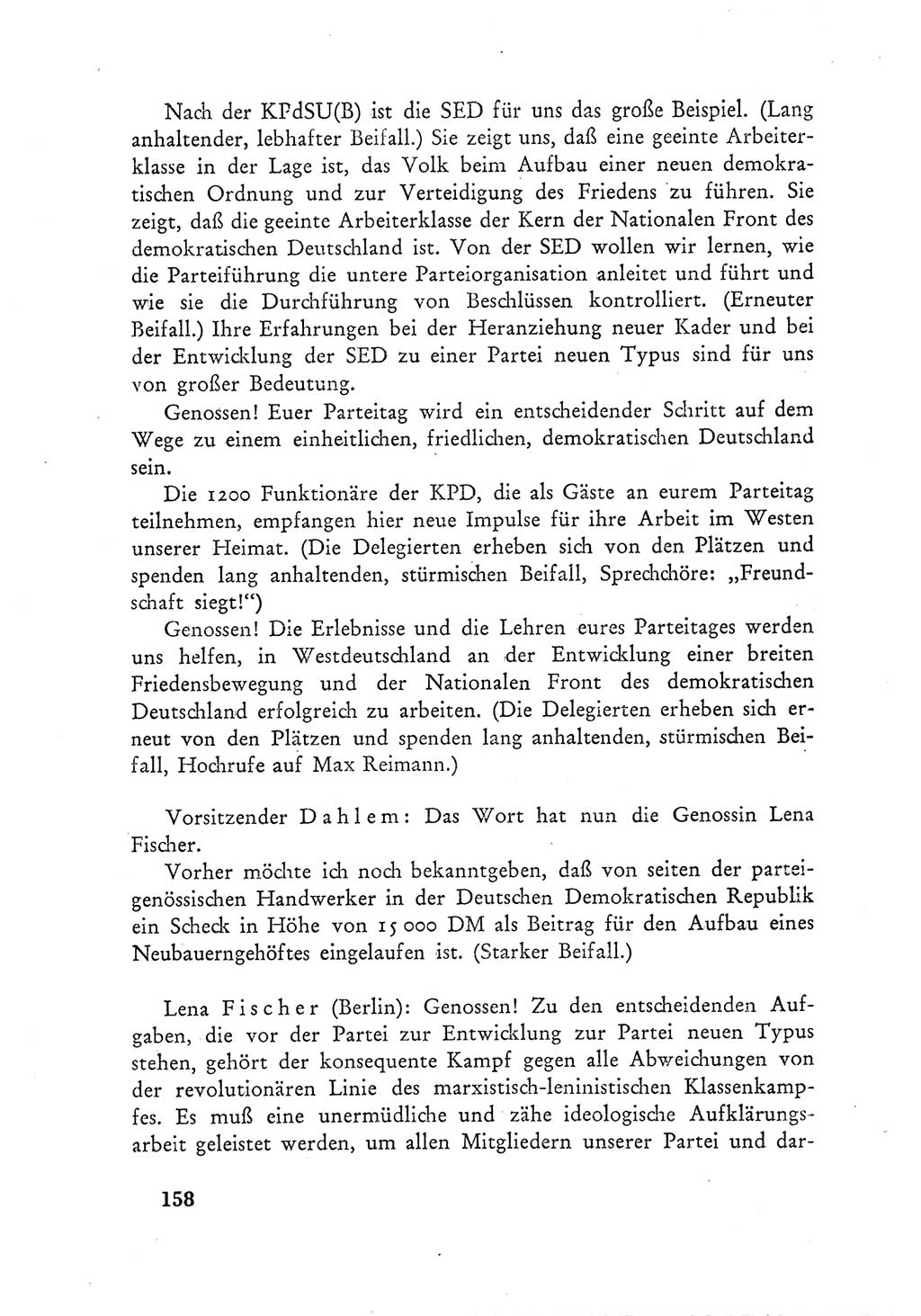 Protokoll der Verhandlungen des Ⅲ. Parteitages der Sozialistischen Einheitspartei Deutschlands (SED) [Deutsche Demokratische Republik (DDR)] 1950, Band 1, Seite 158 (Prot. Verh. Ⅲ. PT SED DDR 1950, Bd. 1, S. 158)
