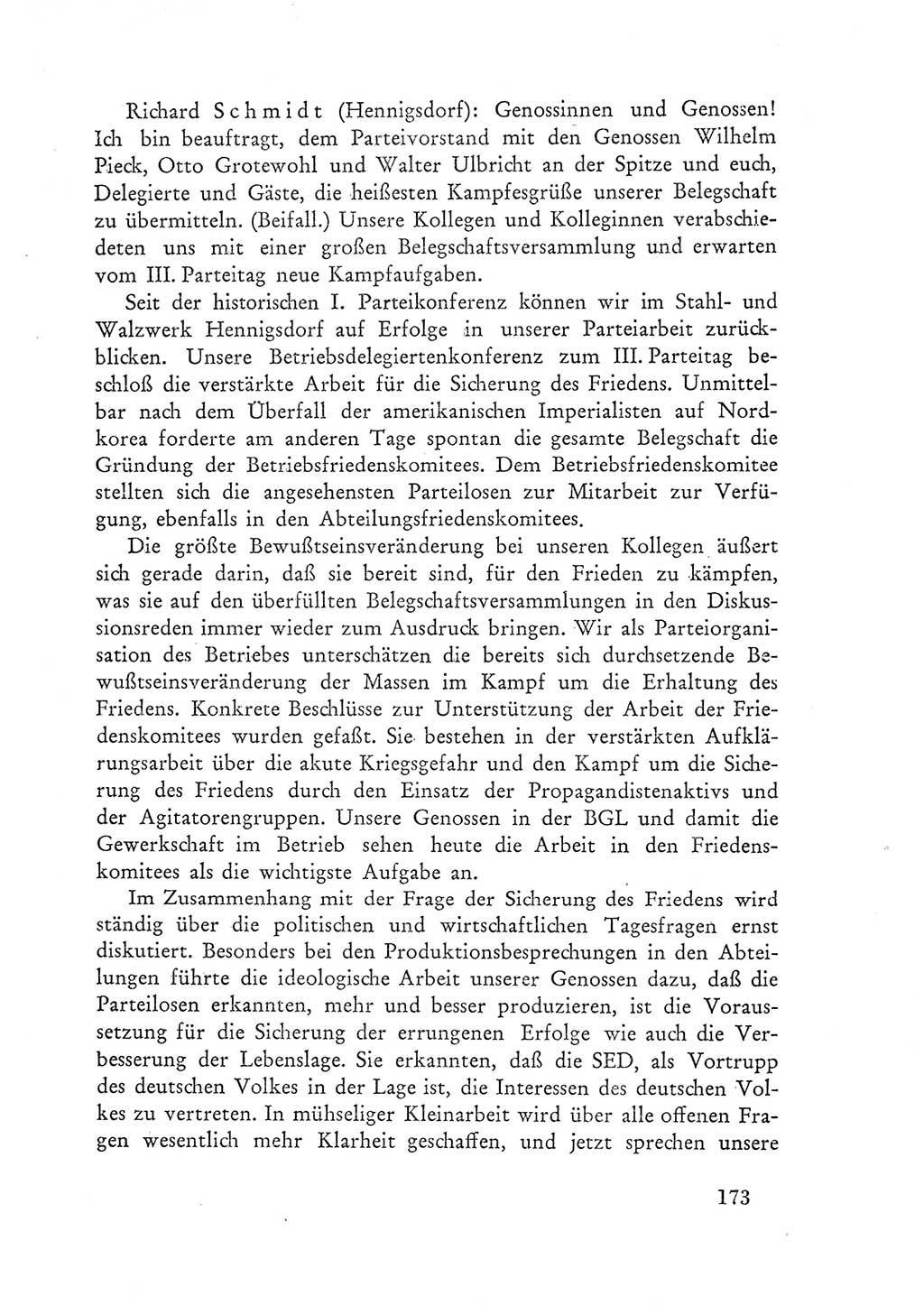 Protokoll der Verhandlungen des Ⅲ. Parteitages der Sozialistischen Einheitspartei Deutschlands (SED) [Deutsche Demokratische Republik (DDR)] 1950, Band 1, Seite 173 (Prot. Verh. Ⅲ. PT SED DDR 1950, Bd. 1, S. 173)