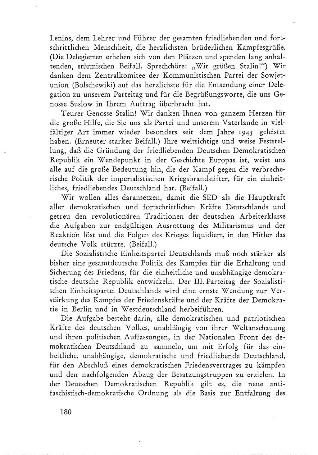 Protokoll der Verhandlungen des Ⅲ. Parteitages der Sozialistischen Einheitspartei Deutschlands (SED) [Deutsche Demokratische Republik (DDR)] 1950, Band 1, Seite 180 (Prot. Verh. Ⅲ. PT SED DDR 1950, Bd. 1, S. 180)