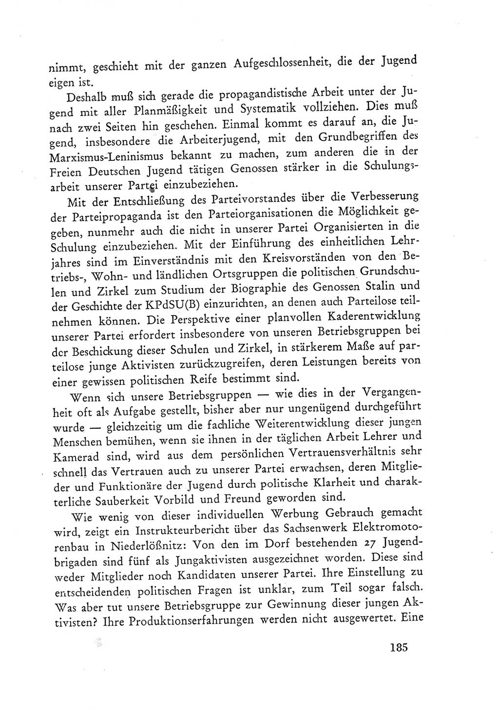 Protokoll der Verhandlungen des Ⅲ. Parteitages der Sozialistischen Einheitspartei Deutschlands (SED) [Deutsche Demokratische Republik (DDR)] 1950, Band 1, Seite 185 (Prot. Verh. Ⅲ. PT SED DDR 1950, Bd. 1, S. 185)