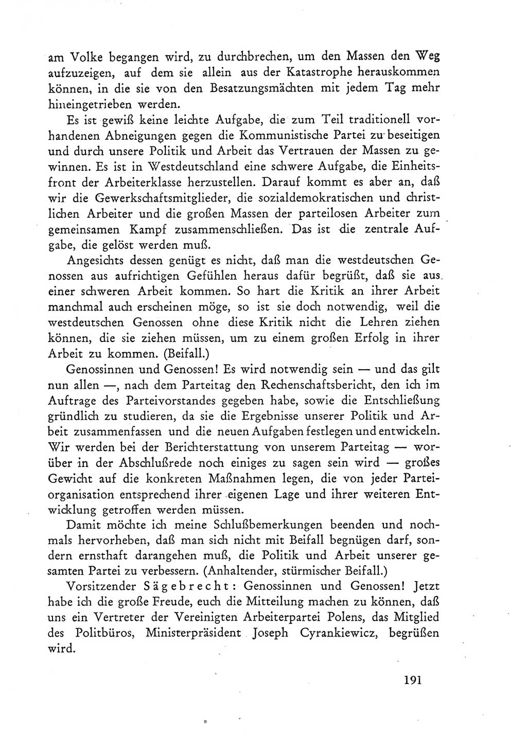 Protokoll der Verhandlungen des Ⅲ. Parteitages der Sozialistischen Einheitspartei Deutschlands (SED) [Deutsche Demokratische Republik (DDR)] 1950, Band 1, Seite 191 (Prot. Verh. Ⅲ. PT SED DDR 1950, Bd. 1, S. 191)