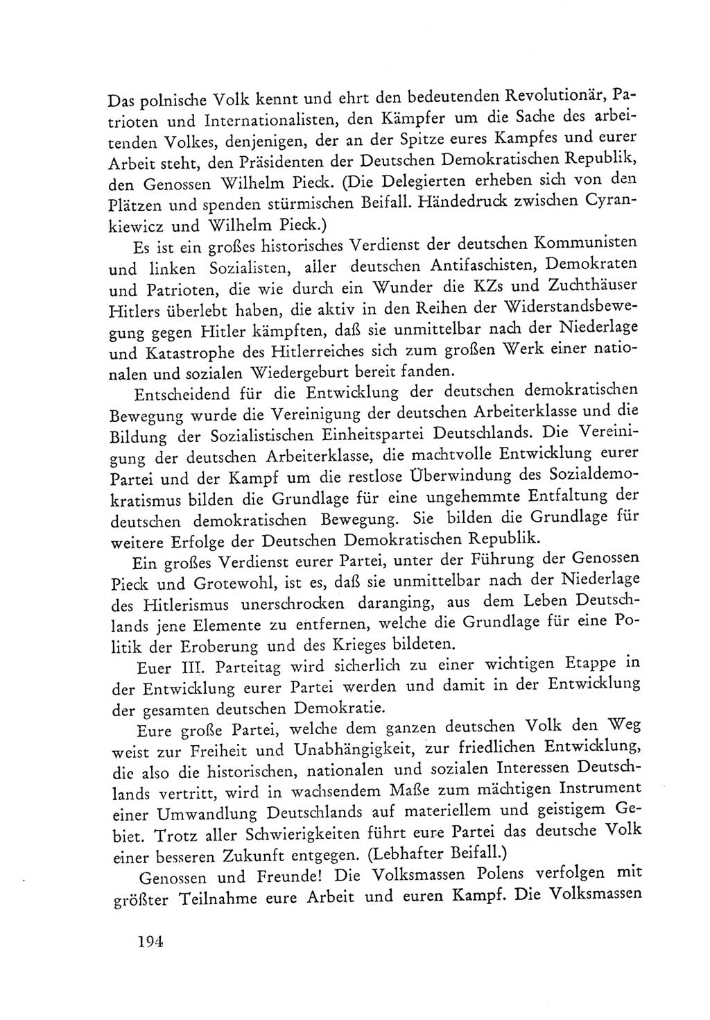 Protokoll der Verhandlungen des Ⅲ. Parteitages der Sozialistischen Einheitspartei Deutschlands (SED) [Deutsche Demokratische Republik (DDR)] 1950, Band 1, Seite 194 (Prot. Verh. Ⅲ. PT SED DDR 1950, Bd. 1, S. 194)