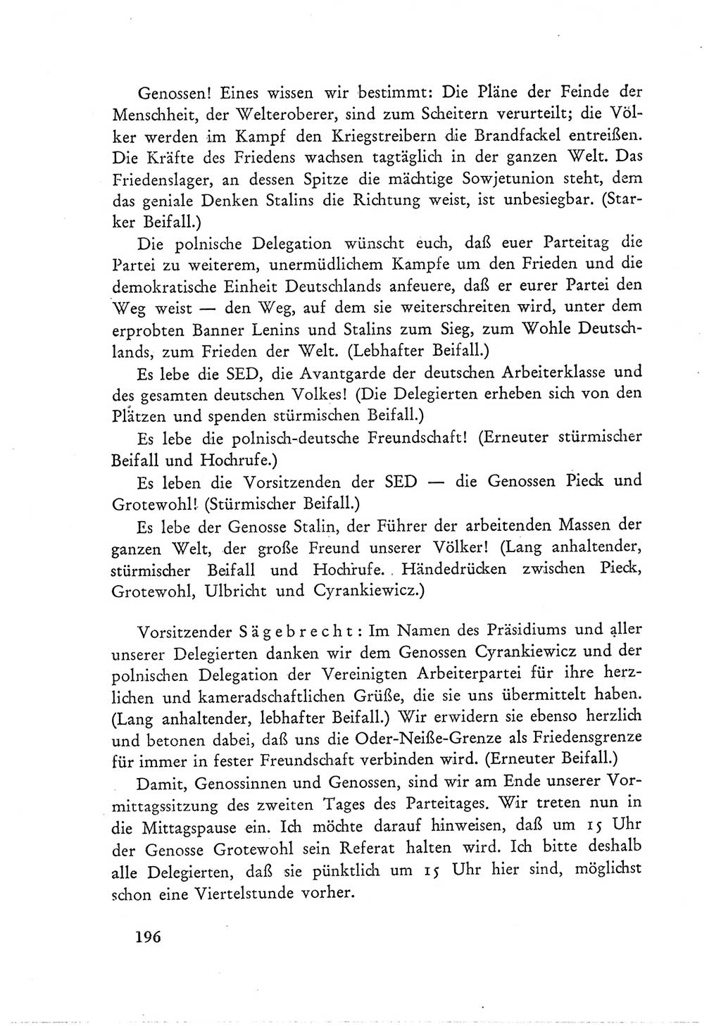 Protokoll der Verhandlungen des Ⅲ. Parteitages der Sozialistischen Einheitspartei Deutschlands (SED) [Deutsche Demokratische Republik (DDR)] 1950, Band 1, Seite 196 (Prot. Verh. Ⅲ. PT SED DDR 1950, Bd. 1, S. 196)