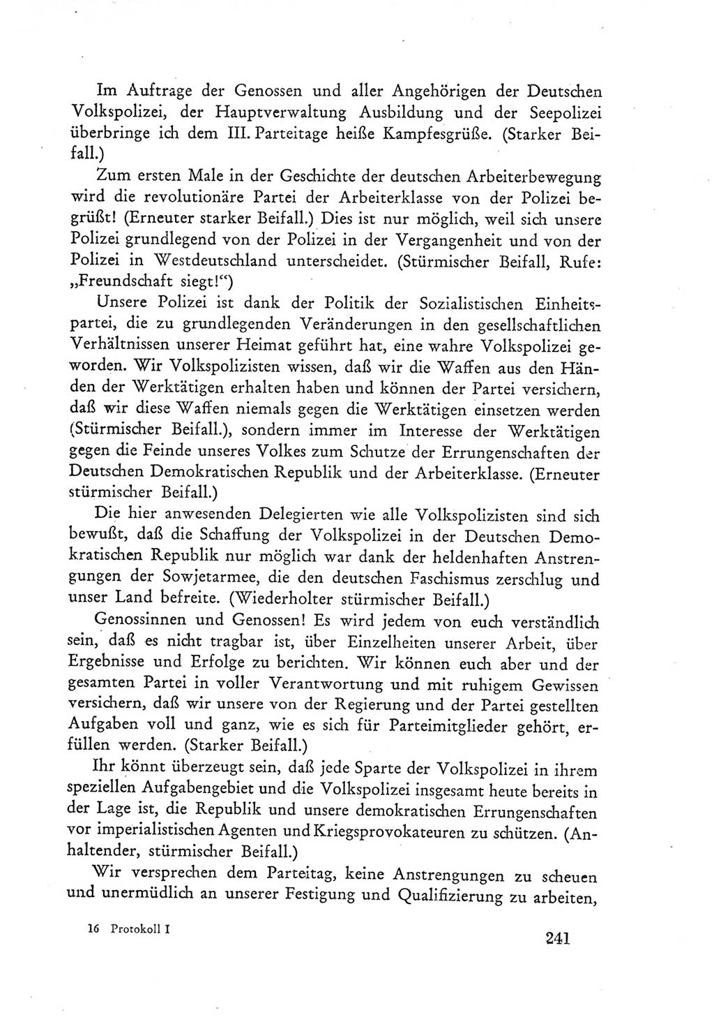Protokoll der Verhandlungen des Ⅲ. Parteitages der Sozialistischen Einheitspartei Deutschlands (SED) [Deutsche Demokratische Republik (DDR)] 1950, Band 1, Seite 241 (Prot. Verh. Ⅲ. PT SED DDR 1950, Bd. 1, S. 241)