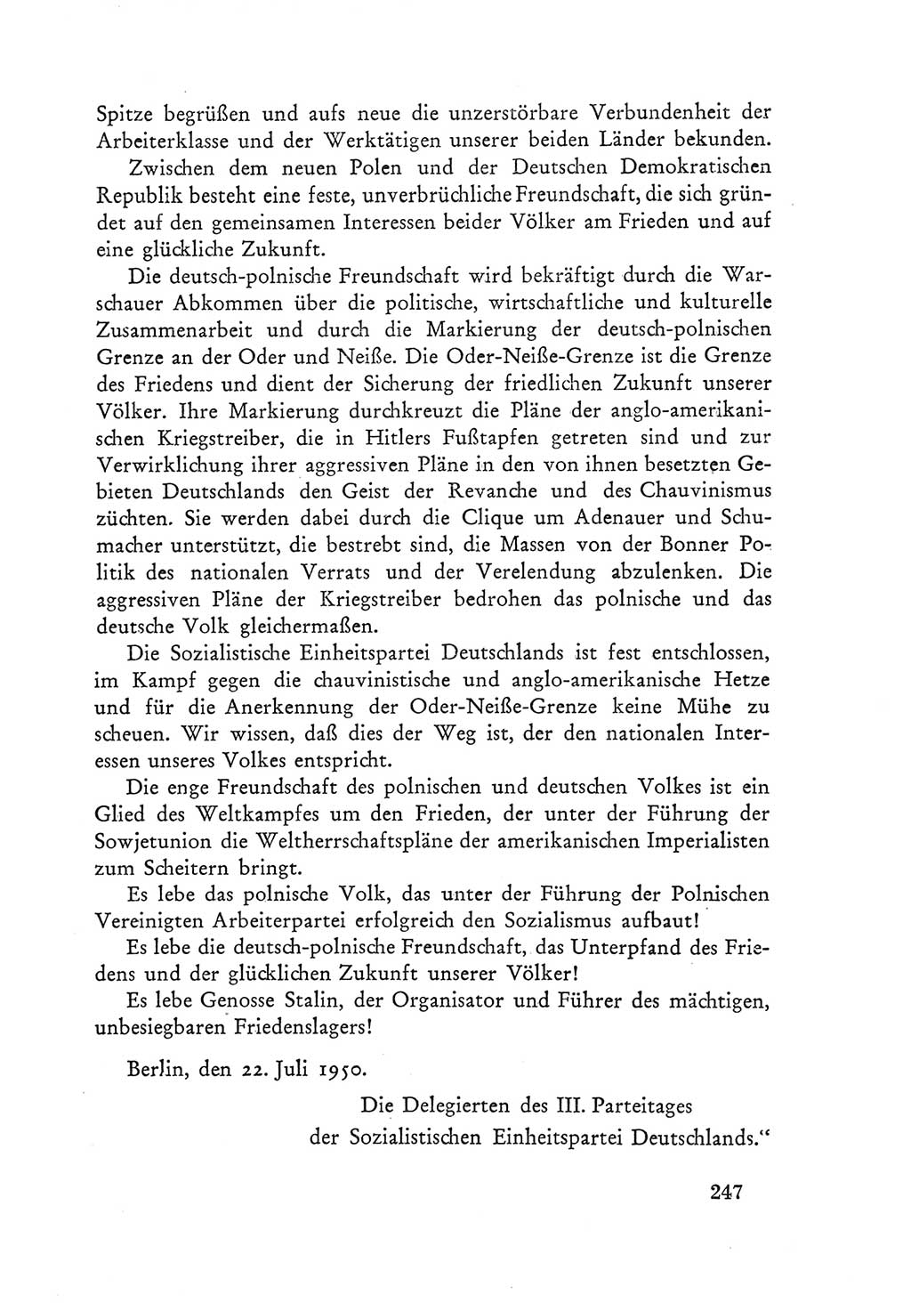 Protokoll der Verhandlungen des Ⅲ. Parteitages der Sozialistischen Einheitspartei Deutschlands (SED) [Deutsche Demokratische Republik (DDR)] 1950, Band 1, Seite 247 (Prot. Verh. Ⅲ. PT SED DDR 1950, Bd. 1, S. 247)
