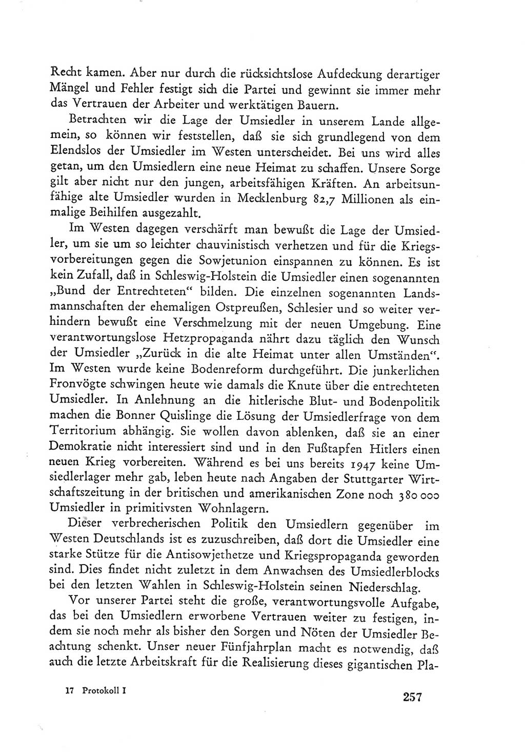 Protokoll der Verhandlungen des Ⅲ. Parteitages der Sozialistischen Einheitspartei Deutschlands (SED) [Deutsche Demokratische Republik (DDR)] 1950, Band 1, Seite 257 (Prot. Verh. Ⅲ. PT SED DDR 1950, Bd. 1, S. 257)