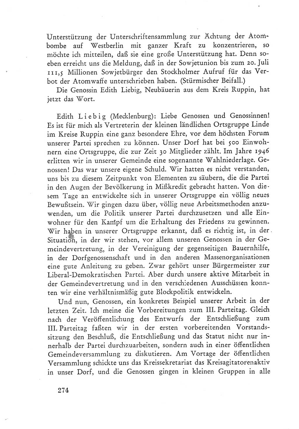 Protokoll der Verhandlungen des Ⅲ. Parteitages der Sozialistischen Einheitspartei Deutschlands (SED) [Deutsche Demokratische Republik (DDR)] 1950, Band 1, Seite 274 (Prot. Verh. Ⅲ. PT SED DDR 1950, Bd. 1, S. 274)