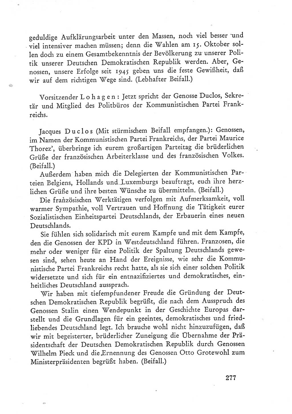 Protokoll der Verhandlungen des Ⅲ. Parteitages der Sozialistischen Einheitspartei Deutschlands (SED) [Deutsche Demokratische Republik (DDR)] 1950, Band 1, Seite 277 (Prot. Verh. Ⅲ. PT SED DDR 1950, Bd. 1, S. 277)