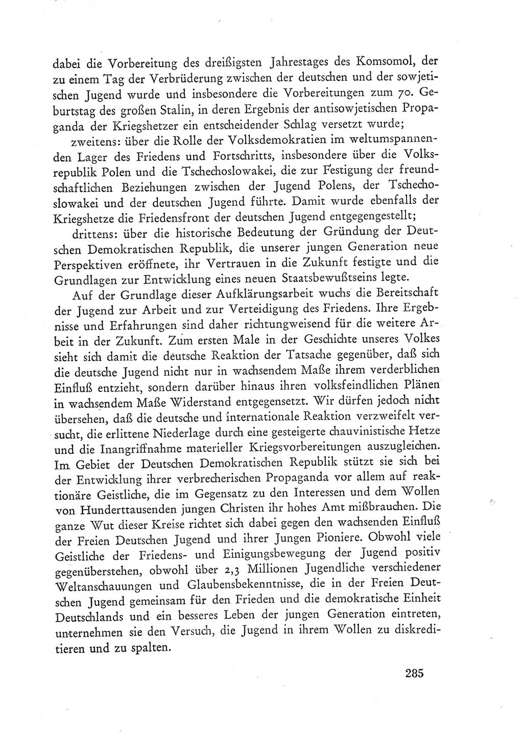 Protokoll der Verhandlungen des Ⅲ. Parteitages der Sozialistischen Einheitspartei Deutschlands (SED) [Deutsche Demokratische Republik (DDR)] 1950, Band 1, Seite 285 (Prot. Verh. Ⅲ. PT SED DDR 1950, Bd. 1, S. 285)