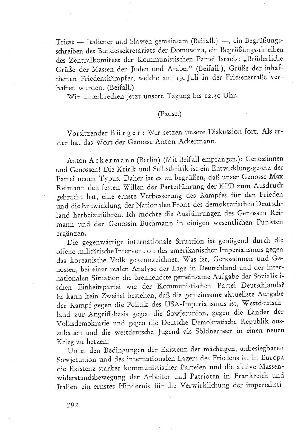 Protokoll der Verhandlungen des Ⅲ. Parteitages der Sozialistischen Einheitspartei Deutschlands (SED) [Deutsche Demokratische Republik (DDR)] 1950, Band 1, Seite 292 (Prot. Verh. Ⅲ. PT SED DDR 1950, Bd. 1, S. 292)