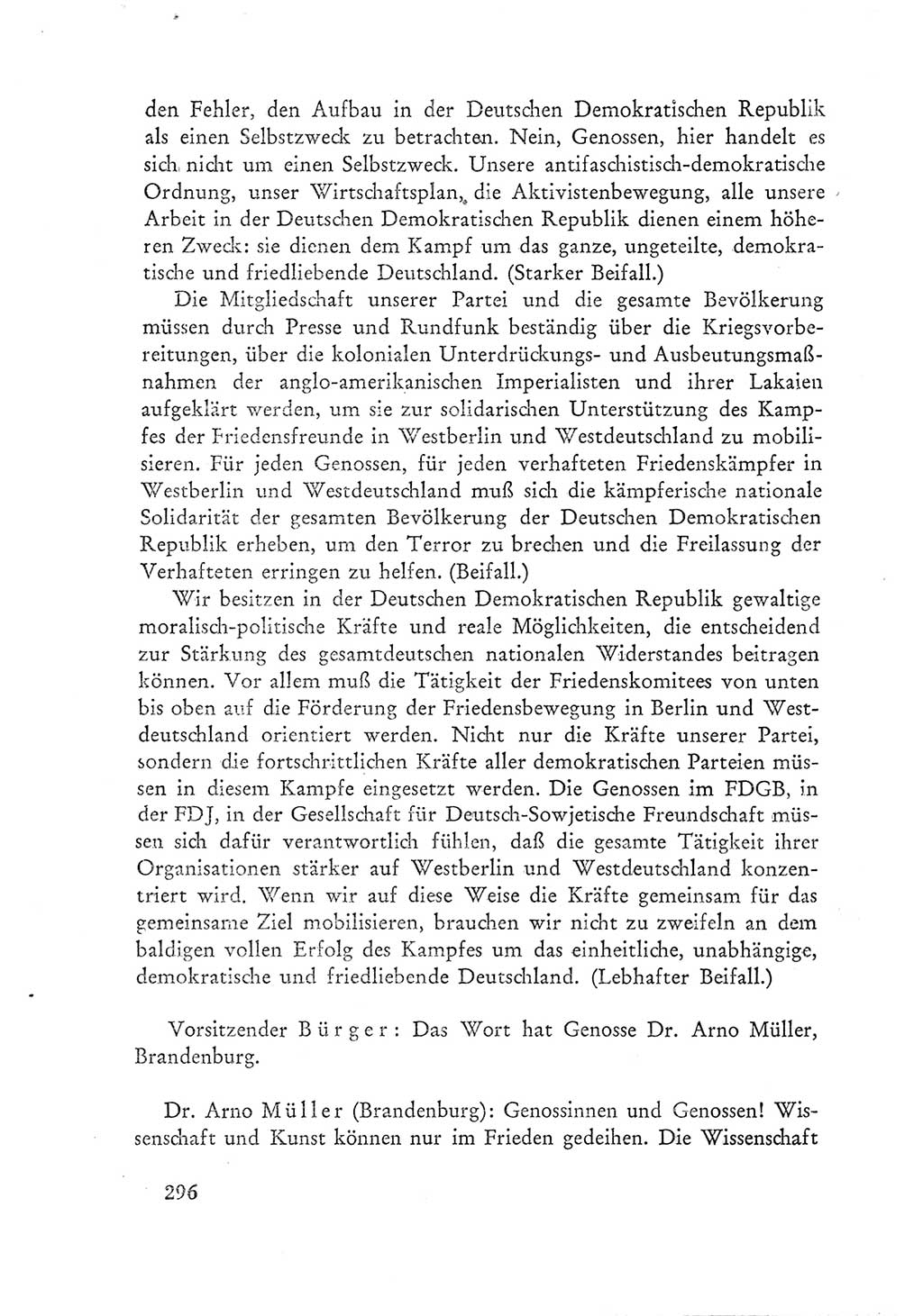 Protokoll der Verhandlungen des Ⅲ. Parteitages der Sozialistischen Einheitspartei Deutschlands (SED) [Deutsche Demokratische Republik (DDR)] 1950, Band 1, Seite 296 (Prot. Verh. Ⅲ. PT SED DDR 1950, Bd. 1, S. 296)