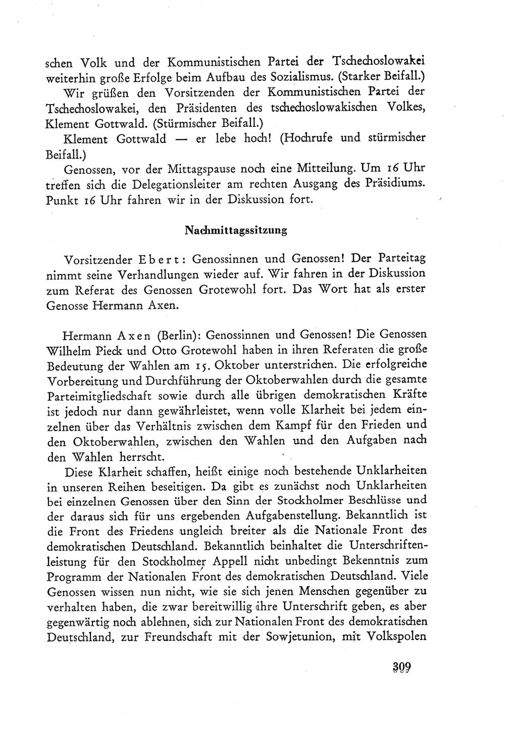 Protokoll der Verhandlungen des Ⅲ. Parteitages der Sozialistischen Einheitspartei Deutschlands (SED) [Deutsche Demokratische Republik (DDR)] 1950, Band 1, Seite 309 (Prot. Verh. Ⅲ. PT SED DDR 1950, Bd. 1, S. 309)