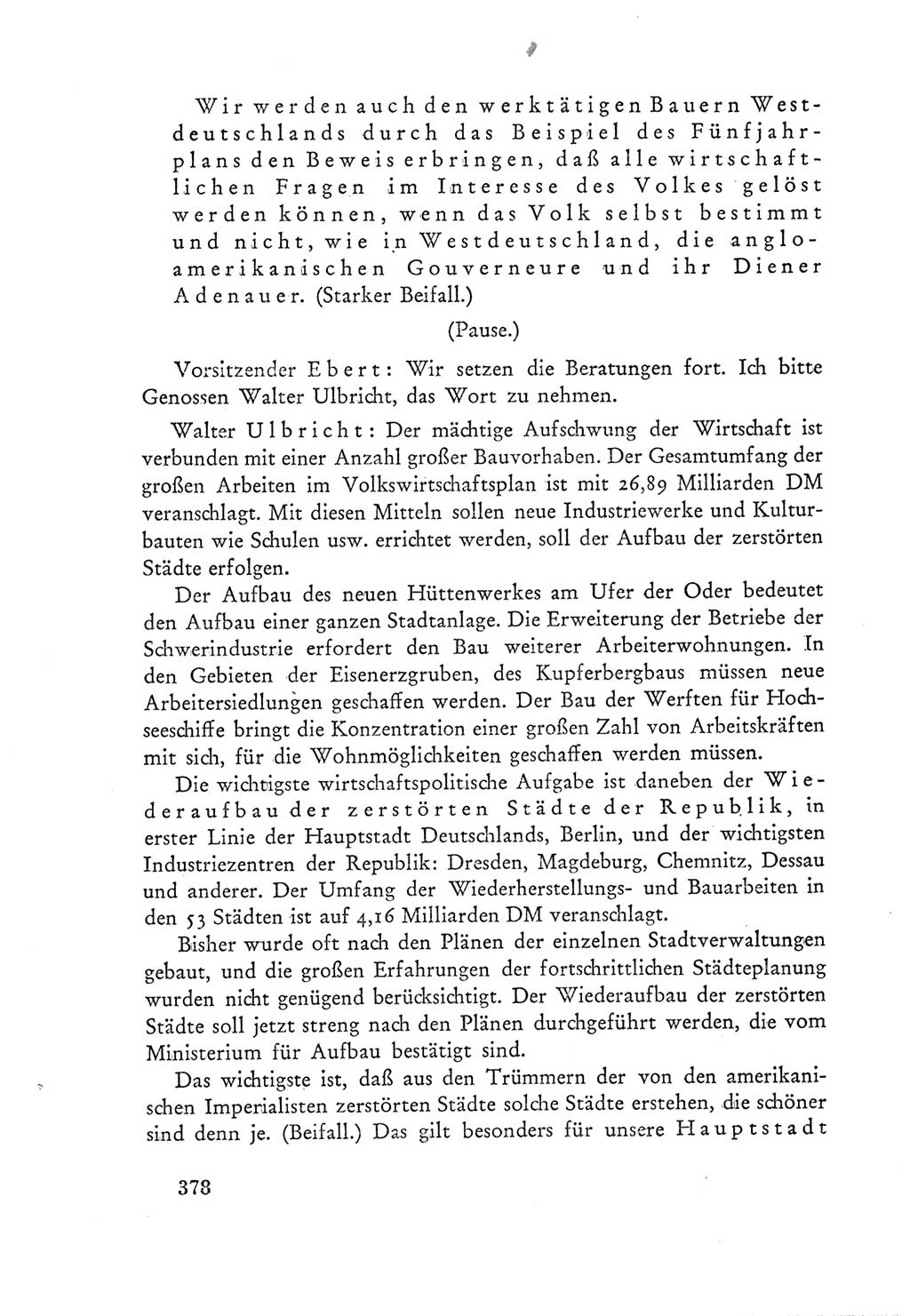 Protokoll der Verhandlungen des Ⅲ. Parteitages der Sozialistischen Einheitspartei Deutschlands (SED) [Deutsche Demokratische Republik (DDR)] 1950, Band 1, Seite 378 (Prot. Verh. Ⅲ. PT SED DDR 1950, Bd. 1, S. 378)