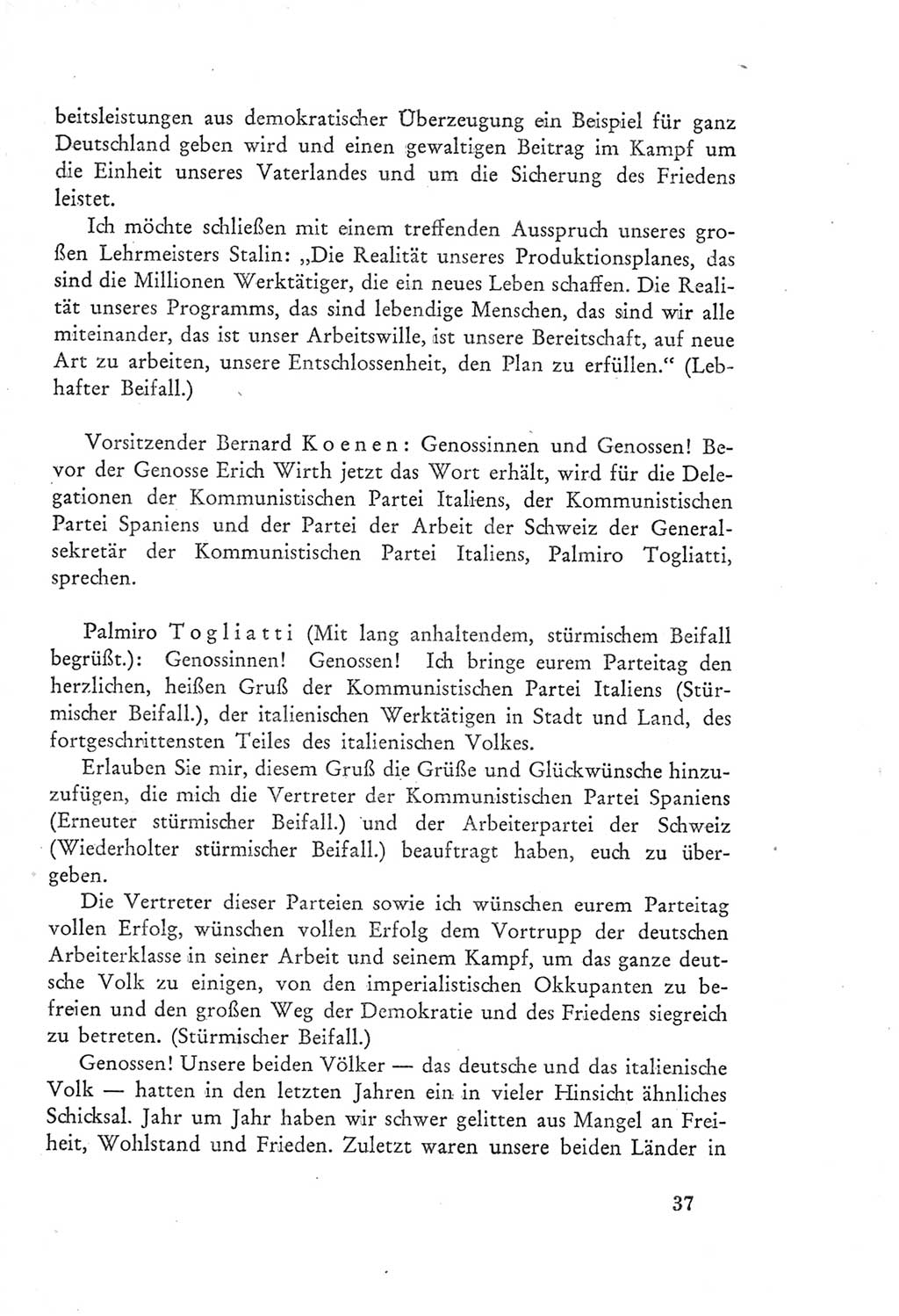 Protokoll der Verhandlungen des Ⅲ. Parteitages der Sozialistischen Einheitspartei Deutschlands (SED) [Deutsche Demokratische Republik (DDR)] 1950, Band 2, Seite 37 (Prot. Verh. Ⅲ. PT SED DDR 1950, Bd. 2, S. 37)