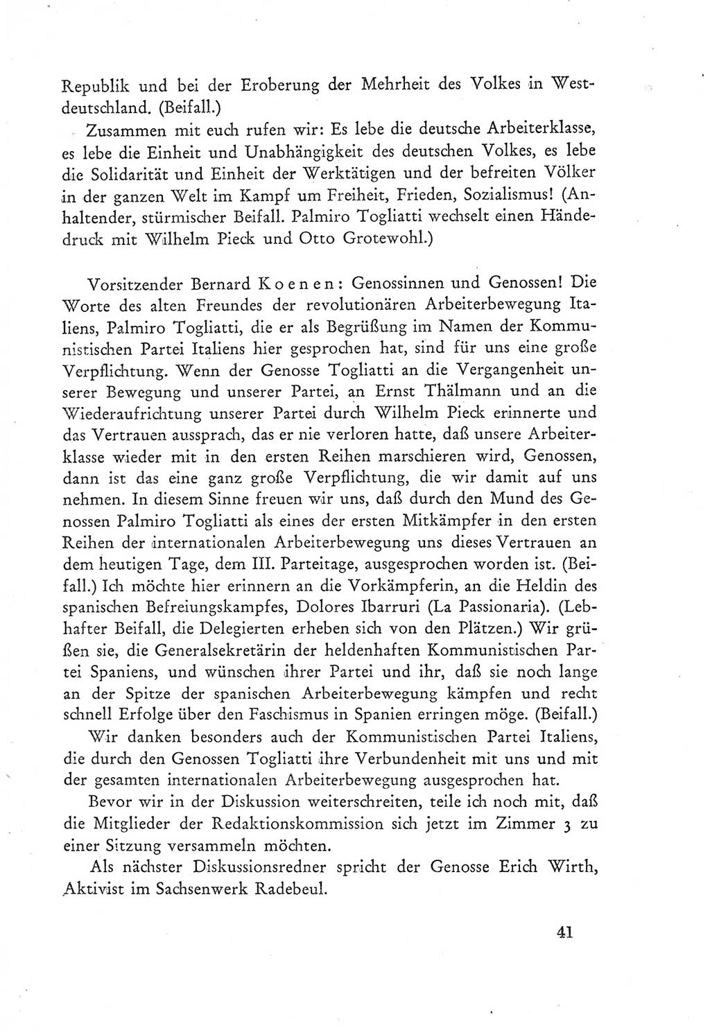 Protokoll der Verhandlungen des Ⅲ. Parteitages der Sozialistischen Einheitspartei Deutschlands (SED) [Deutsche Demokratische Republik (DDR)] 1950, Band 2, Seite 41 (Prot. Verh. Ⅲ. PT SED DDR 1950, Bd. 2, S. 41)