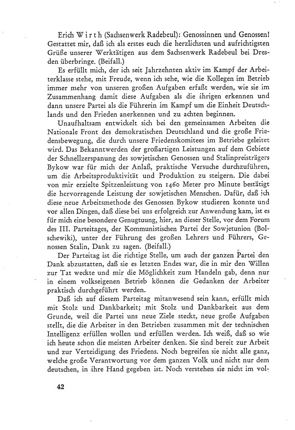 Protokoll der Verhandlungen des Ⅲ. Parteitages der Sozialistischen Einheitspartei Deutschlands (SED) [Deutsche Demokratische Republik (DDR)] 1950, Band 2, Seite 42 (Prot. Verh. Ⅲ. PT SED DDR 1950, Bd. 2, S. 42)