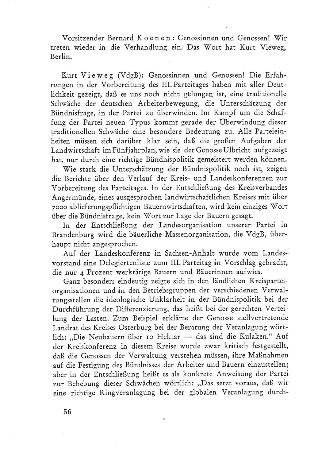 Protokoll der Verhandlungen des Ⅲ. Parteitages der Sozialistischen Einheitspartei Deutschlands (SED) [Deutsche Demokratische Republik (DDR)] 1950, Band 2, Seite 56 (Prot. Verh. Ⅲ. PT SED DDR 1950, Bd. 2, S. 56)