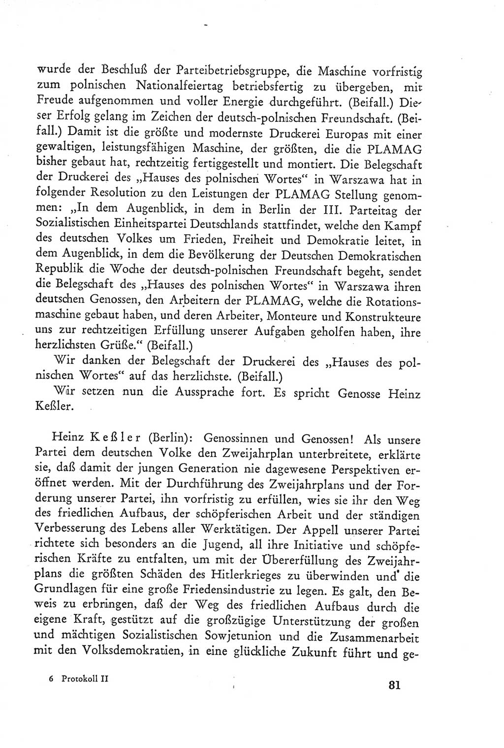 Protokoll der Verhandlungen des Ⅲ. Parteitages der Sozialistischen Einheitspartei Deutschlands (SED) [Deutsche Demokratische Republik (DDR)] 1950, Band 2, Seite 81 (Prot. Verh. Ⅲ. PT SED DDR 1950, Bd. 2, S. 81)