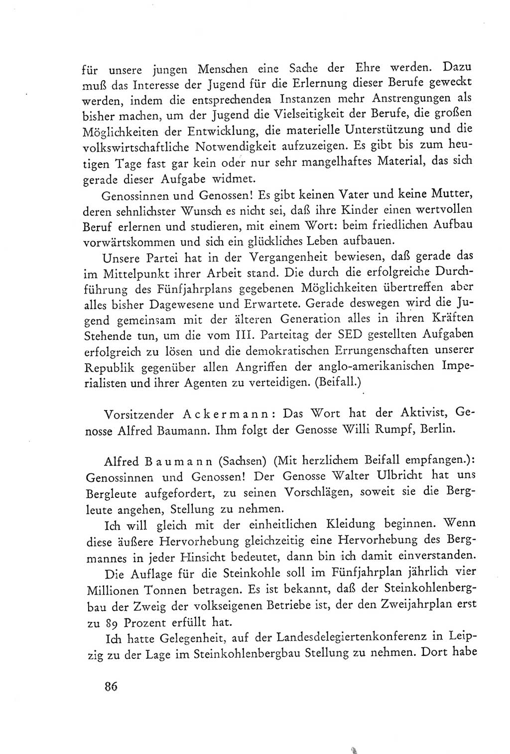 Protokoll der Verhandlungen des Ⅲ. Parteitages der Sozialistischen Einheitspartei Deutschlands (SED) [Deutsche Demokratische Republik (DDR)] 1950, Band 2, Seite 86 (Prot. Verh. Ⅲ. PT SED DDR 1950, Bd. 2, S. 86)