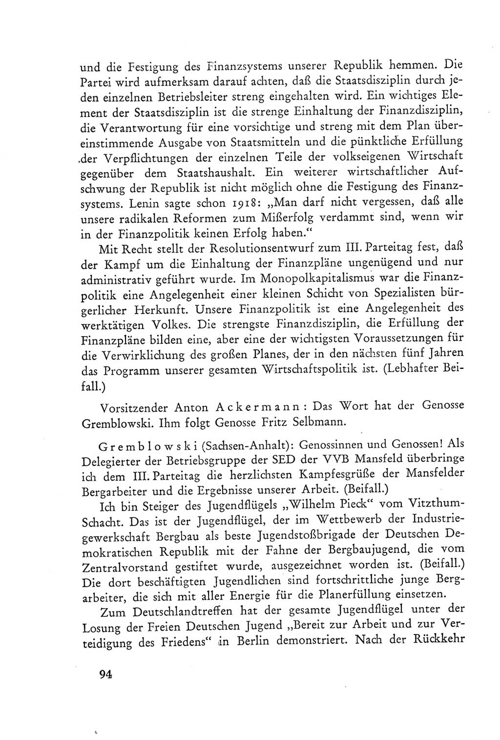 Protokoll der Verhandlungen des Ⅲ. Parteitages der Sozialistischen Einheitspartei Deutschlands (SED) [Deutsche Demokratische Republik (DDR)] 1950, Band 2, Seite 94 (Prot. Verh. Ⅲ. PT SED DDR 1950, Bd. 2, S. 94)