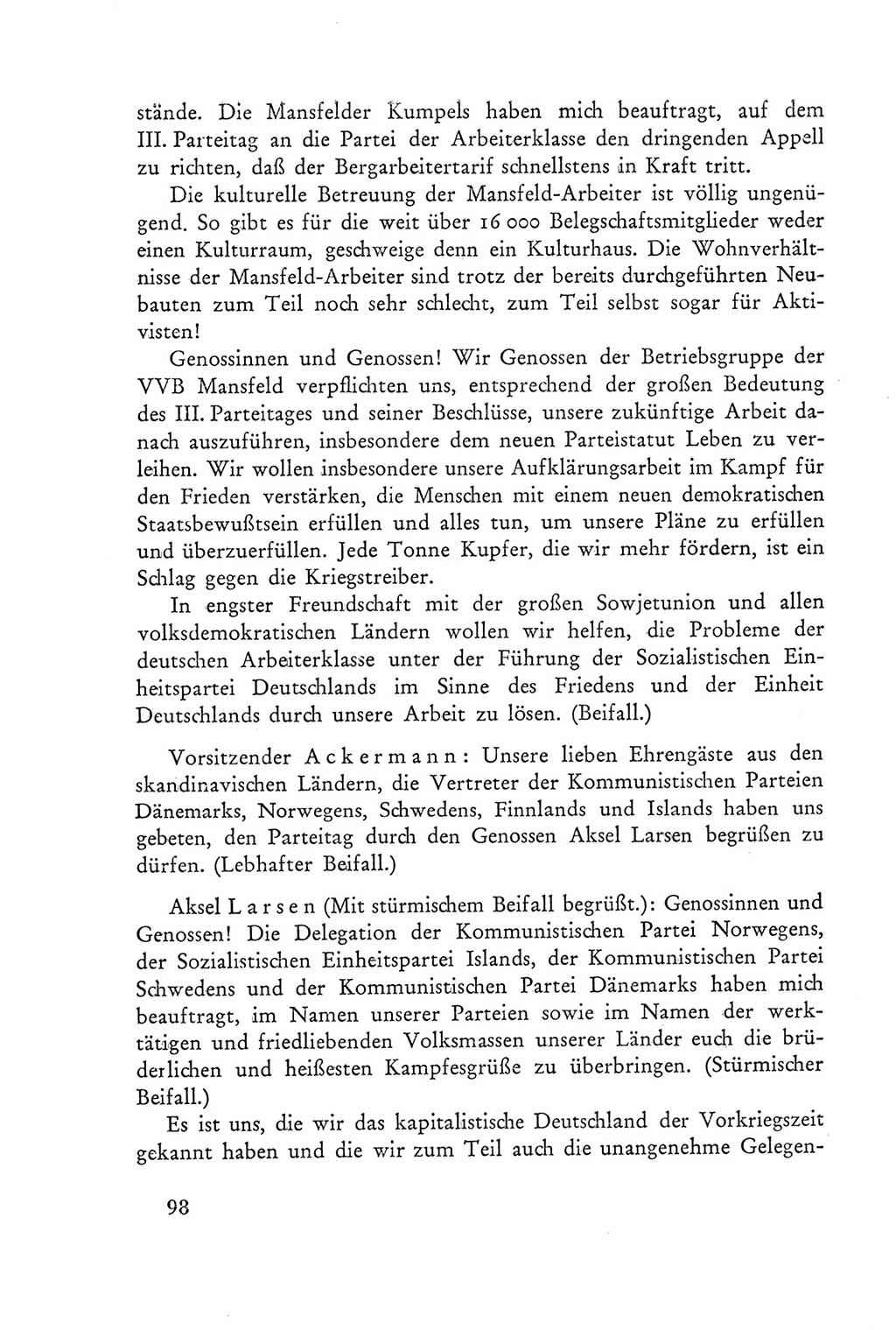 Protokoll der Verhandlungen des Ⅲ. Parteitages der Sozialistischen Einheitspartei Deutschlands (SED) [Deutsche Demokratische Republik (DDR)] 1950, Band 2, Seite 98 (Prot. Verh. Ⅲ. PT SED DDR 1950, Bd. 2, S. 98)