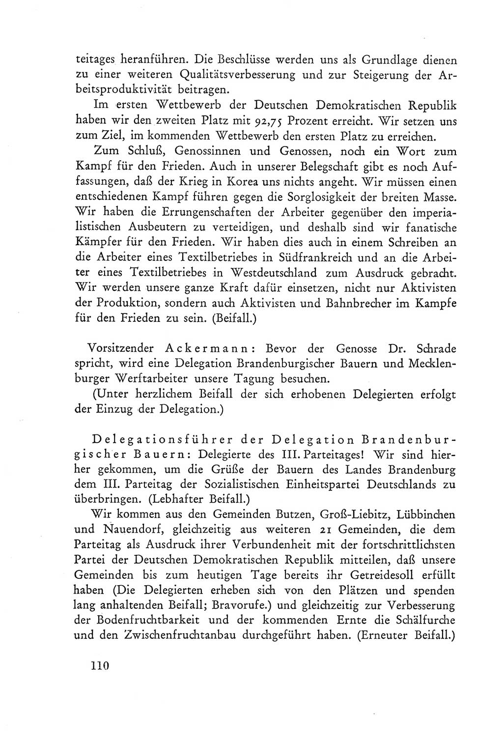 Protokoll der Verhandlungen des Ⅲ. Parteitages der Sozialistischen Einheitspartei Deutschlands (SED) [Deutsche Demokratische Republik (DDR)] 1950, Band 2, Seite 110 (Prot. Verh. Ⅲ. PT SED DDR 1950, Bd. 2, S. 110)