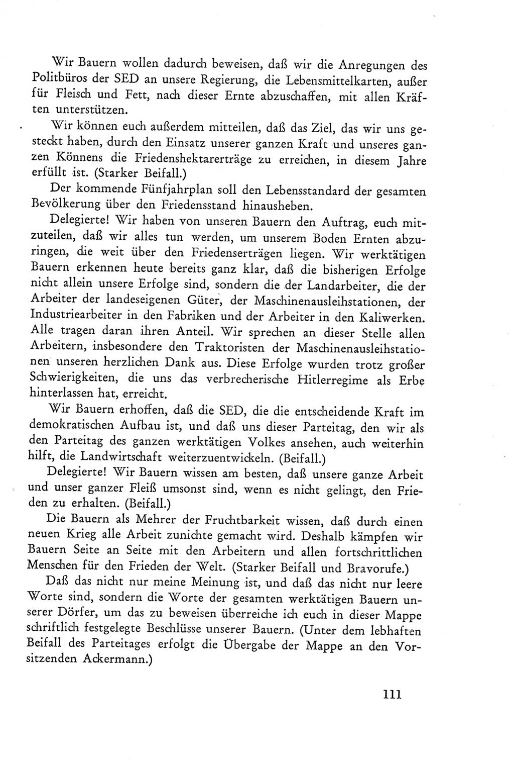 Protokoll der Verhandlungen des Ⅲ. Parteitages der Sozialistischen Einheitspartei Deutschlands (SED) [Deutsche Demokratische Republik (DDR)] 1950, Band 2, Seite 111 (Prot. Verh. Ⅲ. PT SED DDR 1950, Bd. 2, S. 111)