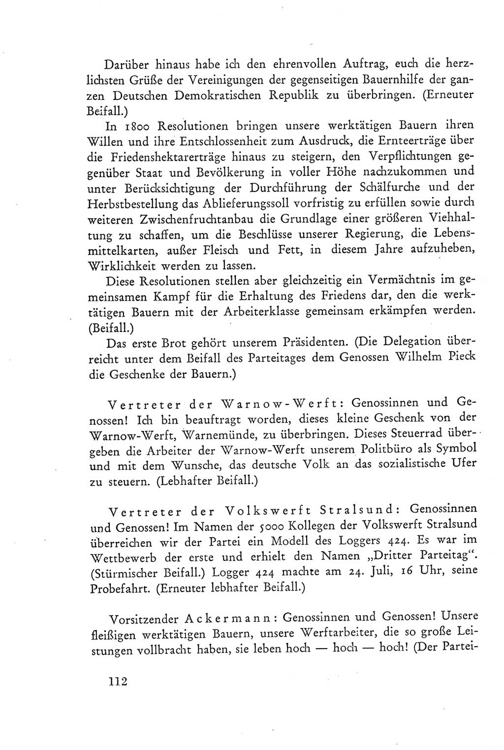 Protokoll der Verhandlungen des Ⅲ. Parteitages der Sozialistischen Einheitspartei Deutschlands (SED) [Deutsche Demokratische Republik (DDR)] 1950, Band 2, Seite 112 (Prot. Verh. Ⅲ. PT SED DDR 1950, Bd. 2, S. 112)