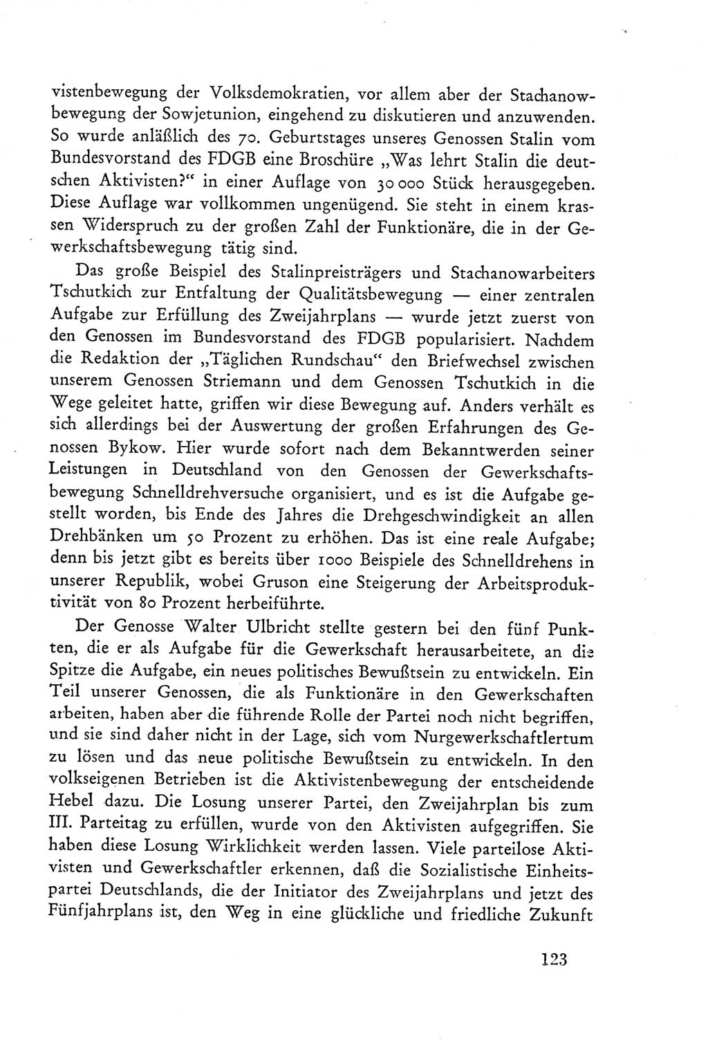 Protokoll der Verhandlungen des Ⅲ. Parteitages der Sozialistischen Einheitspartei Deutschlands (SED) [Deutsche Demokratische Republik (DDR)] 1950, Band 2, Seite 123 (Prot. Verh. Ⅲ. PT SED DDR 1950, Bd. 2, S. 123)