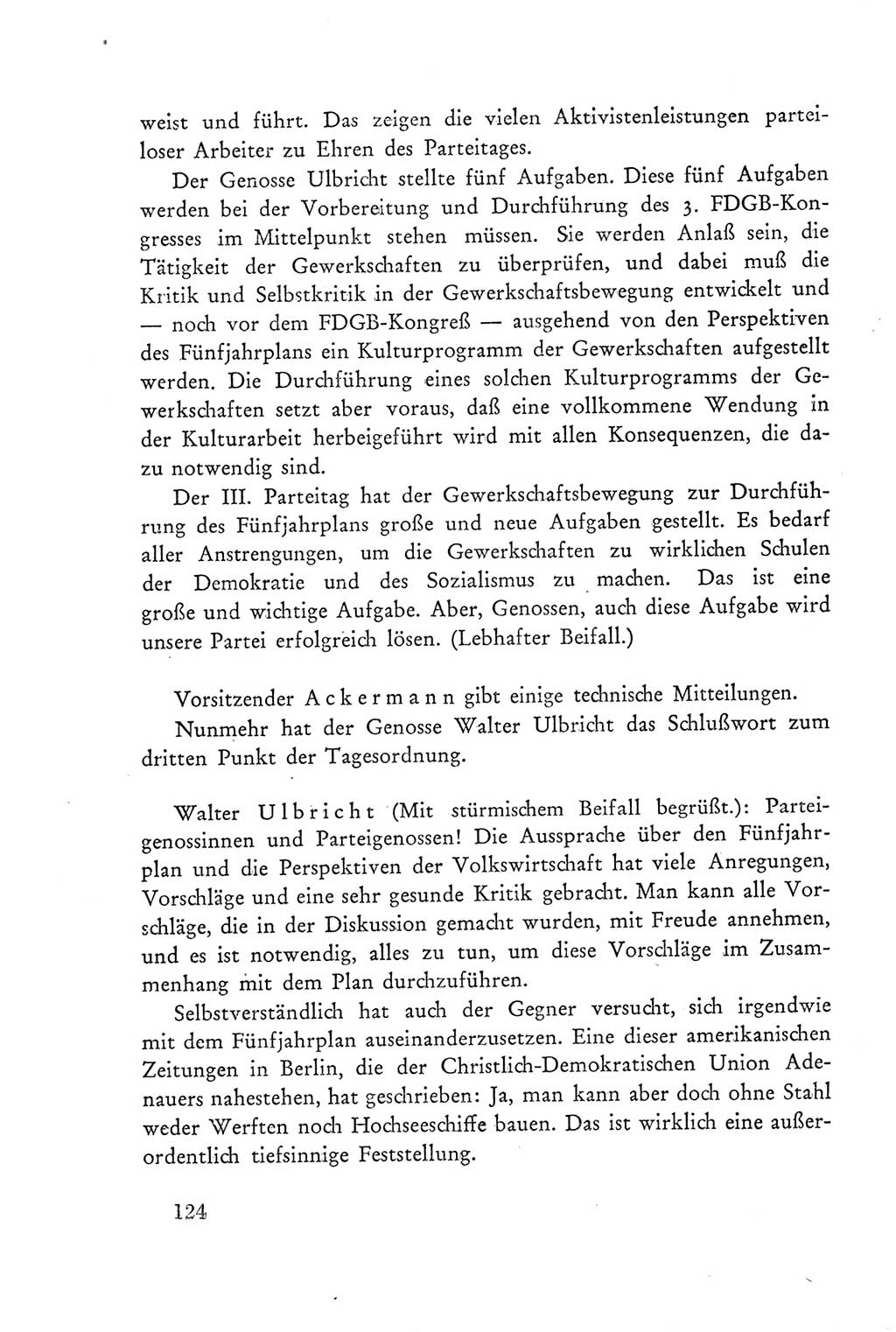 Protokoll der Verhandlungen des Ⅲ. Parteitages der Sozialistischen Einheitspartei Deutschlands (SED) [Deutsche Demokratische Republik (DDR)] 1950, Band 2, Seite 124 (Prot. Verh. Ⅲ. PT SED DDR 1950, Bd. 2, S. 124)