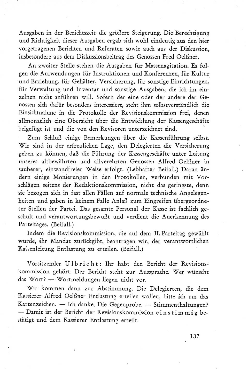 Protokoll der Verhandlungen des Ⅲ. Parteitages der Sozialistischen Einheitspartei Deutschlands (SED) [Deutsche Demokratische Republik (DDR)] 1950, Band 2, Seite 137 (Prot. Verh. Ⅲ. PT SED DDR 1950, Bd. 2, S. 137)