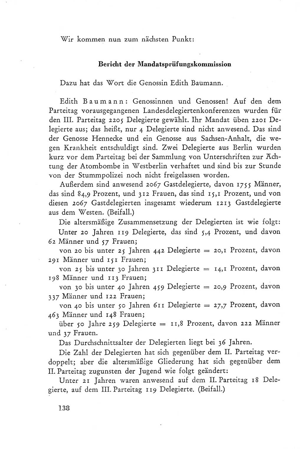 Protokoll der Verhandlungen des Ⅲ. Parteitages der Sozialistischen Einheitspartei Deutschlands (SED) [Deutsche Demokratische Republik (DDR)] 1950, Band 2, Seite 138 (Prot. Verh. Ⅲ. PT SED DDR 1950, Bd. 2, S. 138)