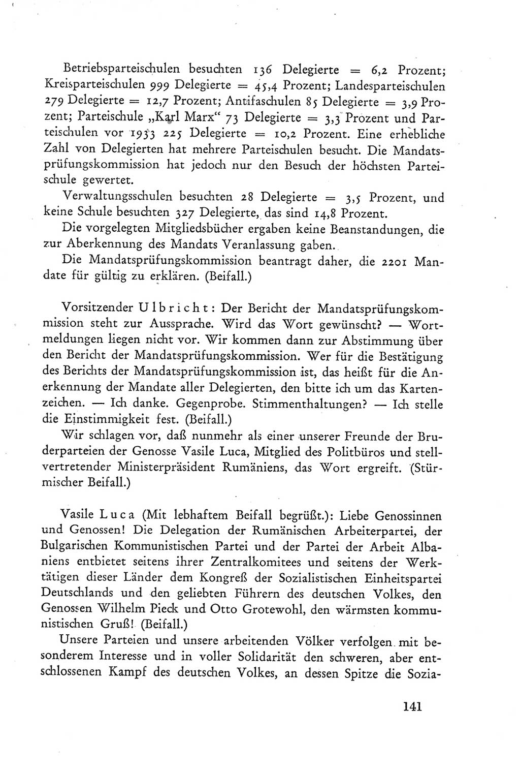 Protokoll der Verhandlungen des Ⅲ. Parteitages der Sozialistischen Einheitspartei Deutschlands (SED) [Deutsche Demokratische Republik (DDR)] 1950, Band 2, Seite 141 (Prot. Verh. Ⅲ. PT SED DDR 1950, Bd. 2, S. 141)