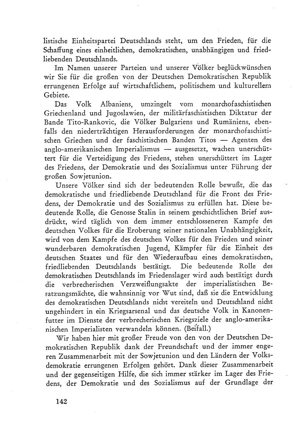 Protokoll der Verhandlungen des Ⅲ. Parteitages der Sozialistischen Einheitspartei Deutschlands (SED) [Deutsche Demokratische Republik (DDR)] 1950, Band 2, Seite 142 (Prot. Verh. Ⅲ. PT SED DDR 1950, Bd. 2, S. 142)